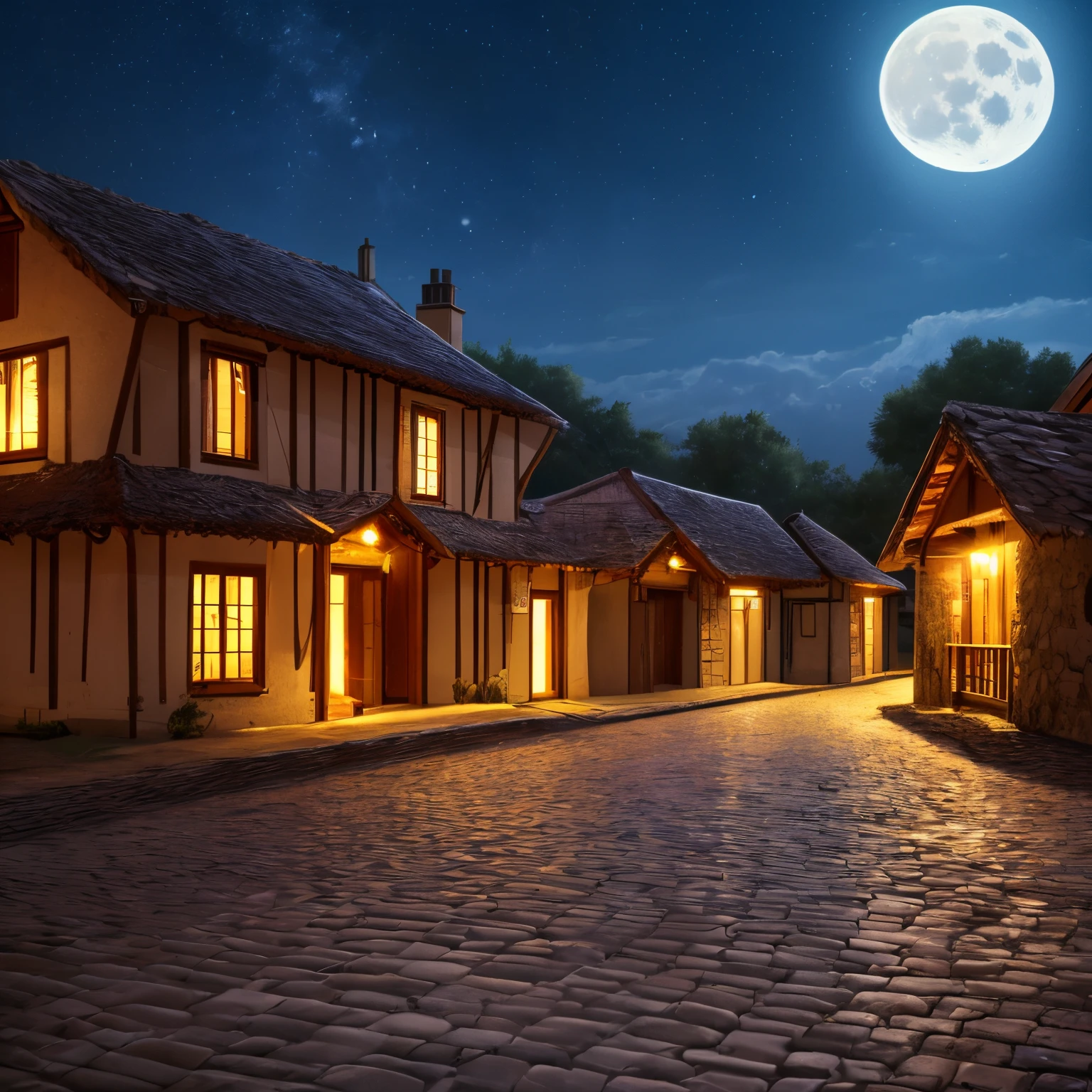 (absurderes, hight resolution, ultra-detailliert, High resolution: 1.1)
break
night, fullmoon, Village road, moon light,