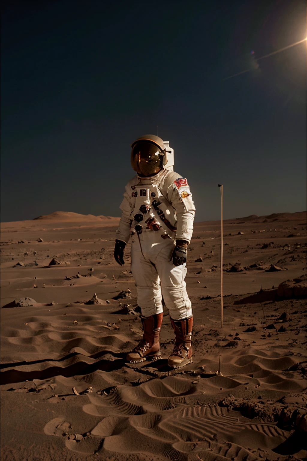 Astronaut standing alone on the surface of Mars