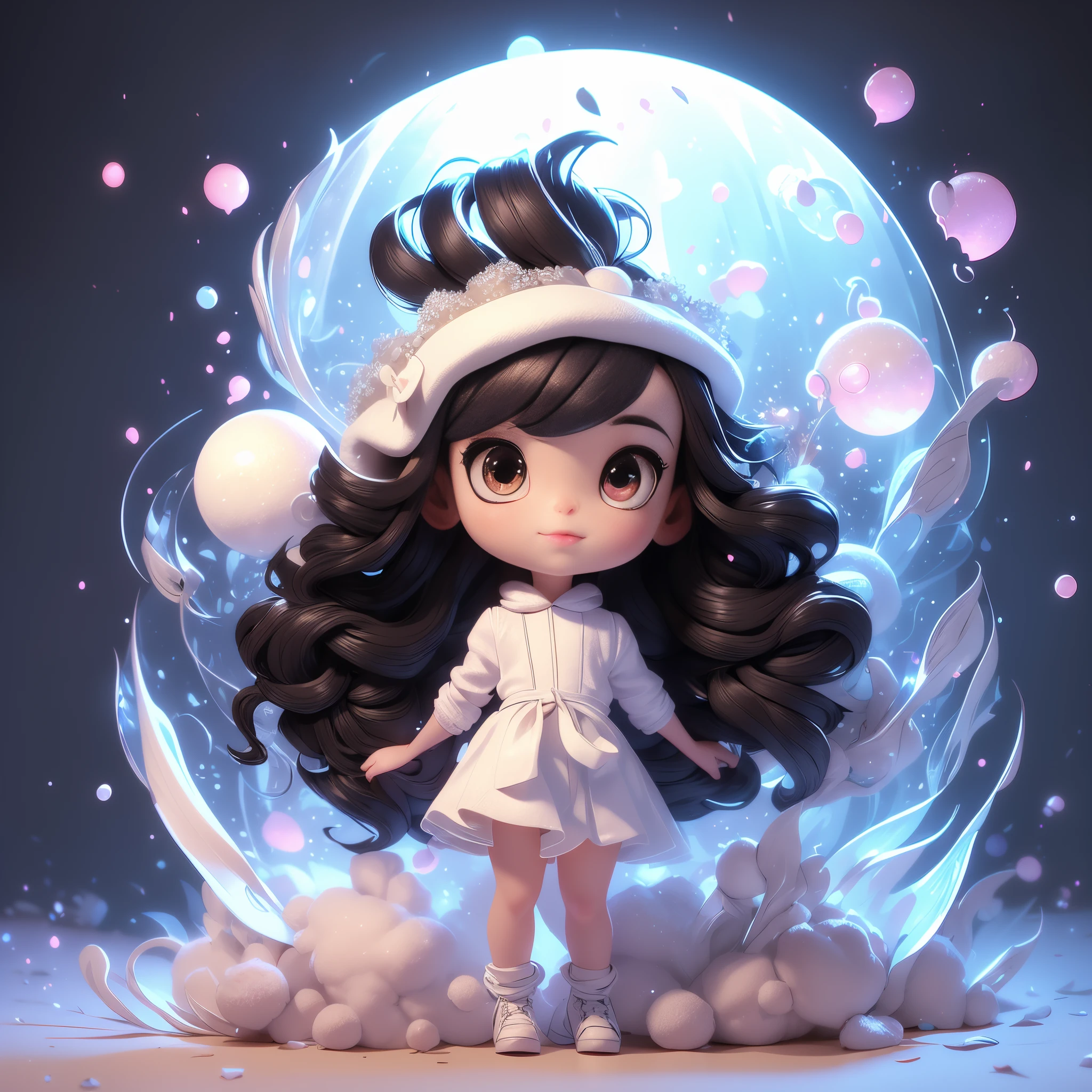 fully body photo,beautiful female alien,The body transparent,Small and cute,Wearing a black and white mech ,Big cute eyes,dreamy glow,White background,globalillumination,Ray traching,hdr,The rendering not realistic,reasonable design,high detal,tmasterpiece,Best quality at best,hyper HD,cinmatic lighting),Translucent ethereal aliens