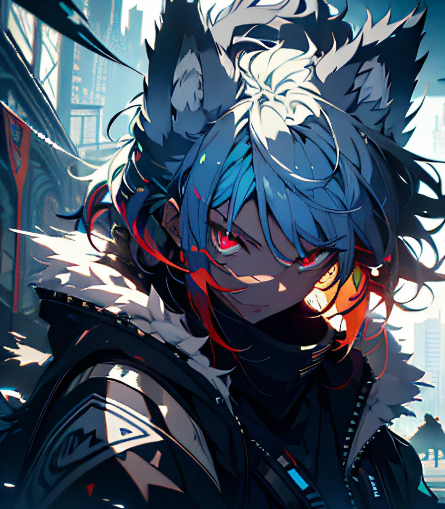 cyberpunk wolf、fantasy worlds、dark backgrounds、Clean design、Magnificent Instagram、art stations、Splatters of colorful paint、silhuette、hyper detailed intricate details、Unreal Engine、Fantasia、intricate-detail、Splash Screen、Complementary color scheme、Fantasy concept art、8K resolution、Deviant's masterpiece、an oil painting、heavy strokes、Drip paint、(Isolated on white background: 1.3)、Rainbow skin、(((young wolf)))、(red eyes glowing)、((Bright eye))、(indifferent look\\),, 、 --v 6