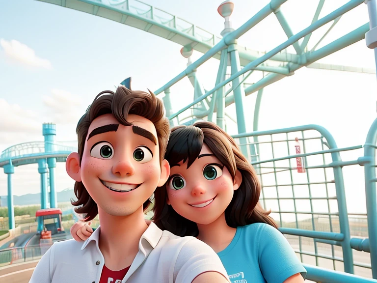 they are posing for a picture in a roller coaster, at racer track, pov photo, selfie photo, in love selfie, 8k selfie photograph, taken on go pro hero8, connected with hanging bridge!!, happy couple, selfie, shot on gopro9, taken with the best dlsr camera, selfie shot straight on angle, rides, a picture, foto