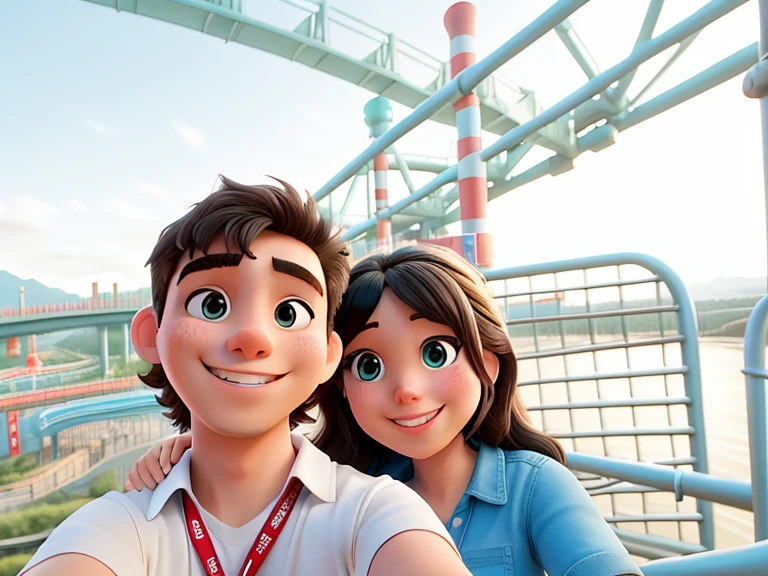 they are posing for a picture in a roller coaster, at racer track, pov photo, selfie photo, in love selfie, 8k selfie photograph, taken on go pro hero8, connected with hanging bridge!!, happy couple, selfie, shot on gopro9, taken with the best dlsr camera, selfie shot straight on angle, rides, a picture, foto