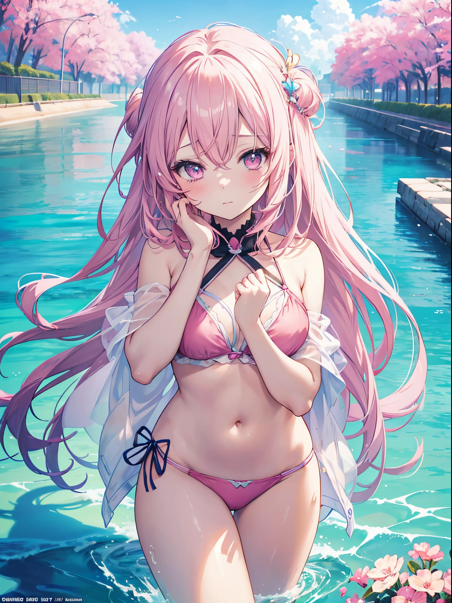 Anime girl in pink bikini in water、Hands on the head, Beautiful anime girl, pretty anime girl, Beautiful anime, Cute anime girl, Beautiful Anime Portrait, beautiful anime woman, guweiz, beautiful anime artwork, Anime visuals of cute girls, charming anime girls, Seductive Anime Girl, 4k anime wallpaper, beautiful anime art