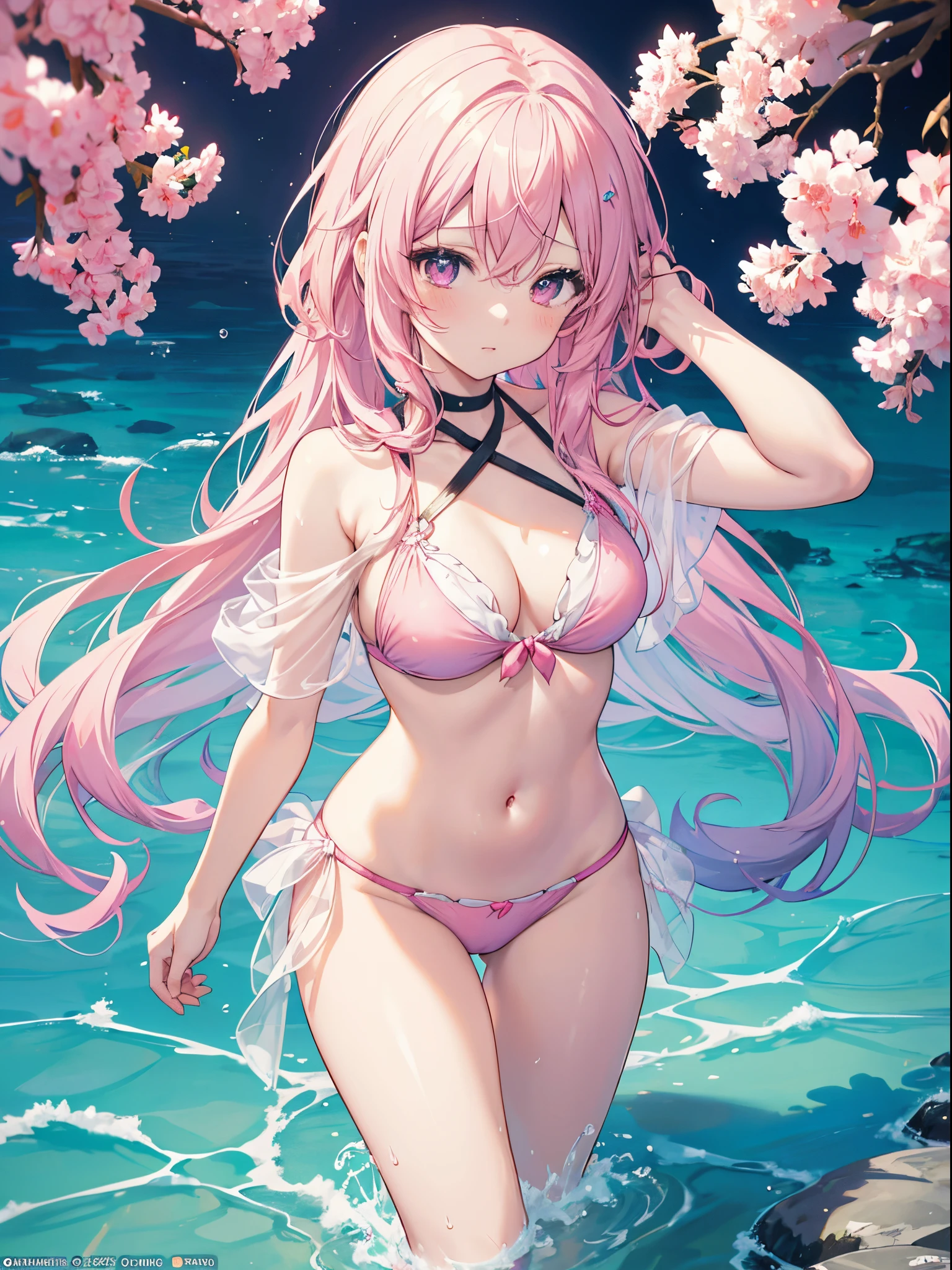 Anime girl in pink bikini in water、Hands on the head, Beautiful anime girl, pretty anime girl, Beautiful anime, Cute anime girl, Beautiful Anime Portrait, beautiful anime woman, guweiz, beautiful anime artwork, Anime visuals of cute girls, charming anime girls, Seductive Anime Girl, 4k anime wallpaper, beautiful anime art