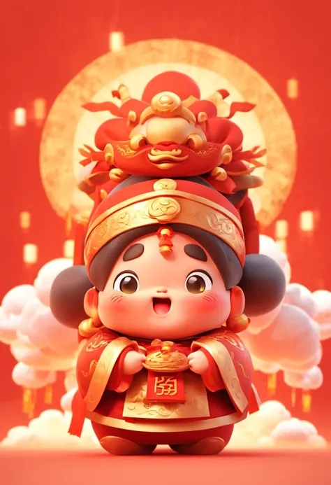 game character design，(((vector illustration style)))，(1 chubby child，wearing the legendary chinese new year red costume，wearing...