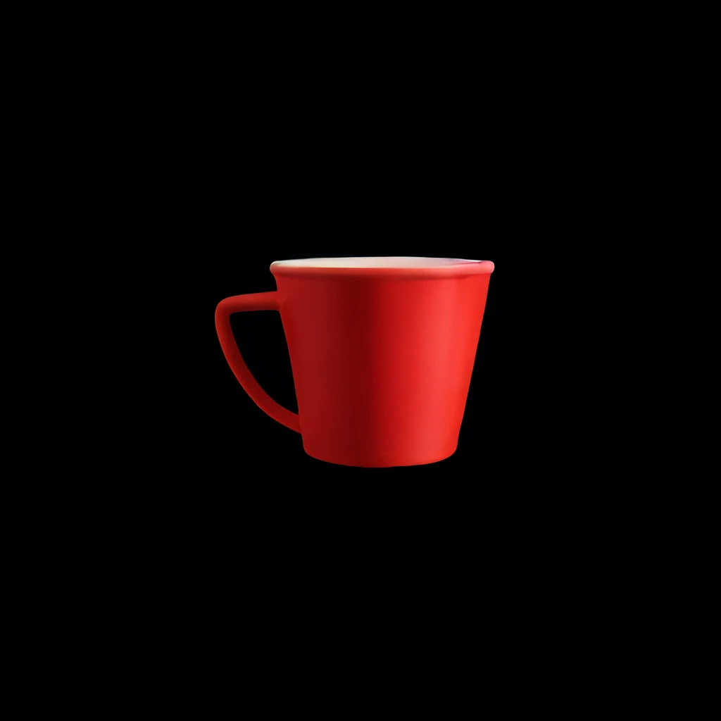 There a red cup with a handle, coffee mug,shield design,3D,smooth private parts
