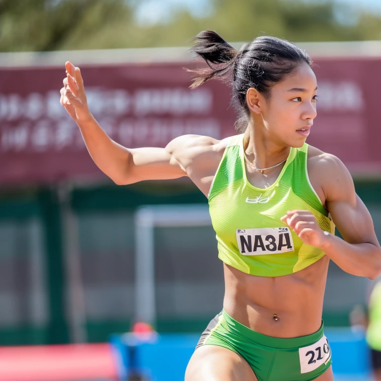 Female track and field athlete abs naked ponytail