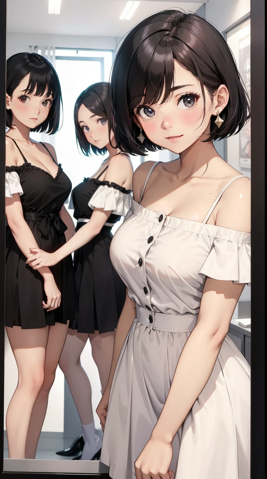 4 girls,Off-the-shoulder attire,multipel Girls,Picture quality、posh,Short hair details,sidefellatio,ssmile,,Best Bust 100 for Slip Skirts、high high quality、visual art、Background and current situation