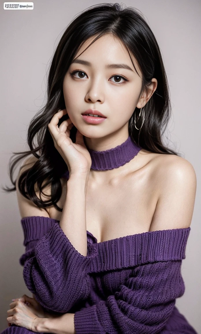 ulzzang -6500-v1.1, (Raw foto:1.2), (Photorealsitic:1.4), a beautiful detailed girl, extremely detailed eye and face, beatiful detailed eyes, Ridiculous, unbelievable Ridiculous, huge filesize, ultra-detailliert, hight resolution, ighly detailed, top-quality, ​masterpiece, Kemomimi, ((Purple Off-Shoulder Knit Mini Dress)), illustratio, ighly detailed, nffsw, unification, 8k wallpaper, astonishing, finely detail, ​masterpiece, top-quality, Highly detailed ticker uniform 8K wallpaper, face lights、Cinematographic lighting、1girl in、sixteen years old、(witheout panties)、((dynamicposes)))、(burying his face in his muffler）、Winters、kou