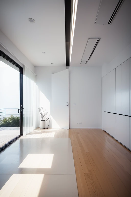 minimalist,modern architecture,white walls,clear lines,uncluttered space,abundance of natural light, furniture,geometric shapes,neutral color palette,emphasis on functionality