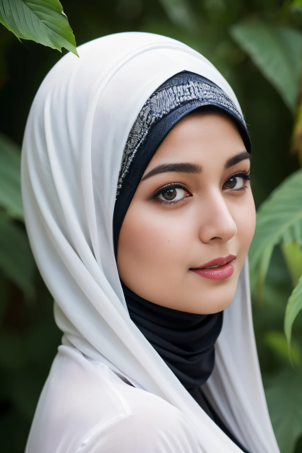 intricate, top-quality,Beautiful detailed hijabi,Bewitching face,(((kerala))) model,long lashes,Detailed details,Colossal tits,sideboobs,stares at the camera