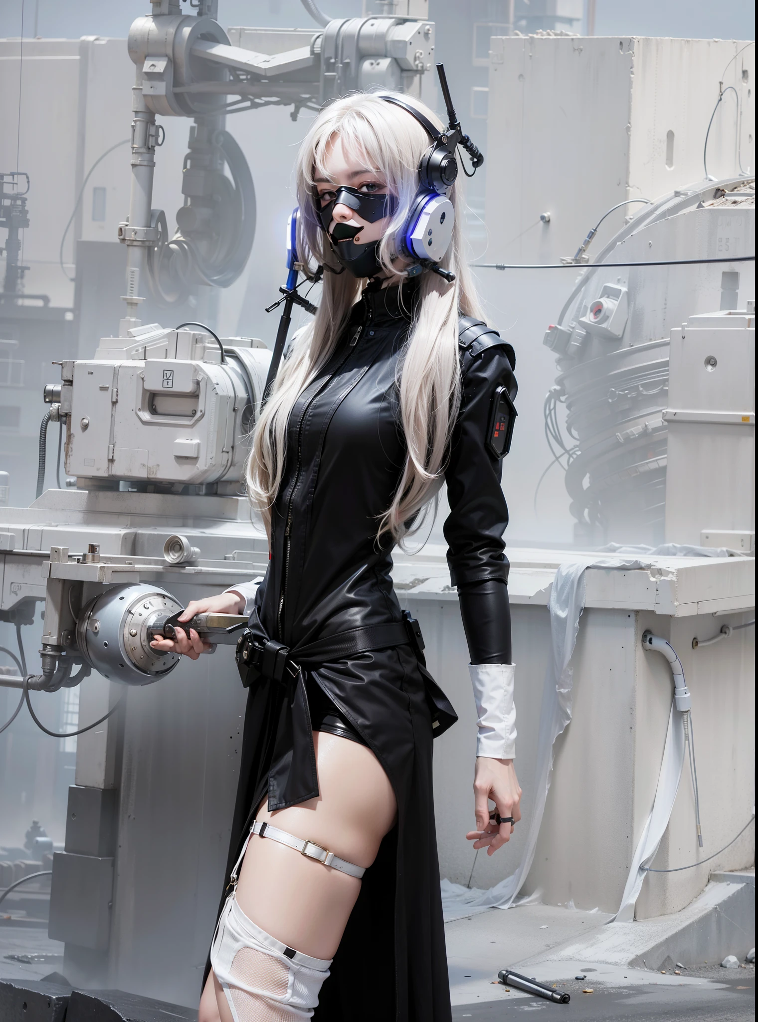Fantasy cyberpunk world,1 Mechanical Miracle,Robots defend world order;Samurai mechanical armor,Equipped with clear weapons,Streamlined black and red design,wearing in black cloak,A great part of 1 person robot,Art of the highest quality,8K ultra-high resolution,动态照明,Cinematic splendor,vivd colour,Wearing a cyberpunk aerospace helmet,Mechanical protective mask