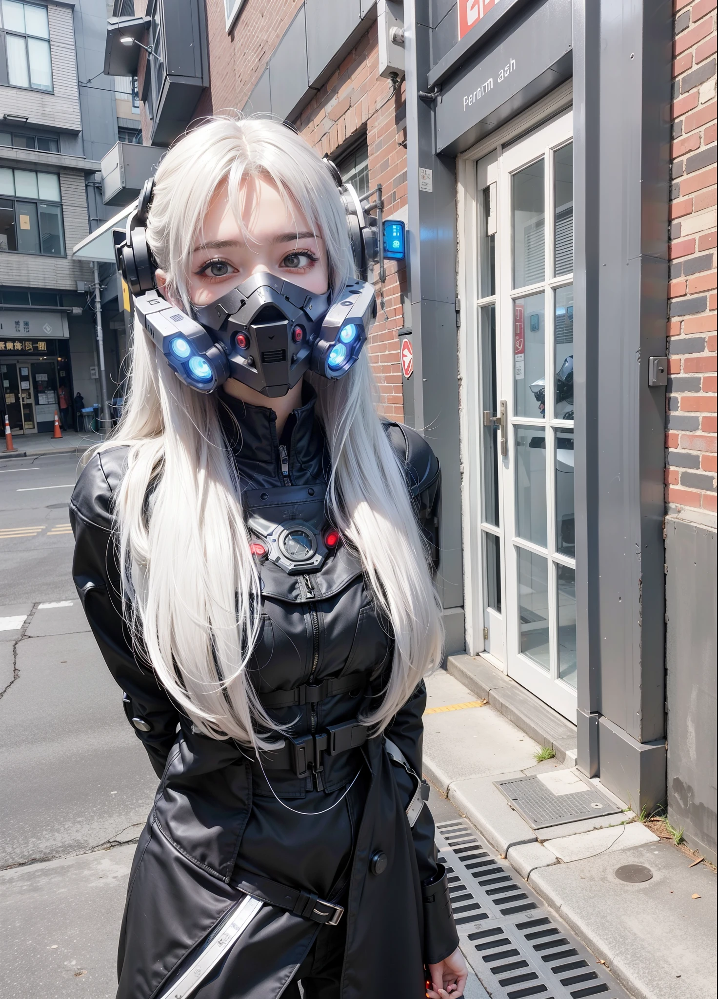 Fantasy cyberpunk world，1 Mechanical Miracle，Robots defend world order；Samurai mechanical armor，Equipped with transparent weapons，Streamlined black and red design，wearing in black cloak，A big part of a 1-person robot，Art of the highest quality，8K ultra-high resolution，动态照明，cinematic splendor，vibrant with colors，Wearing a cyberpunk space helmet，Luminous mechanical protective mask
