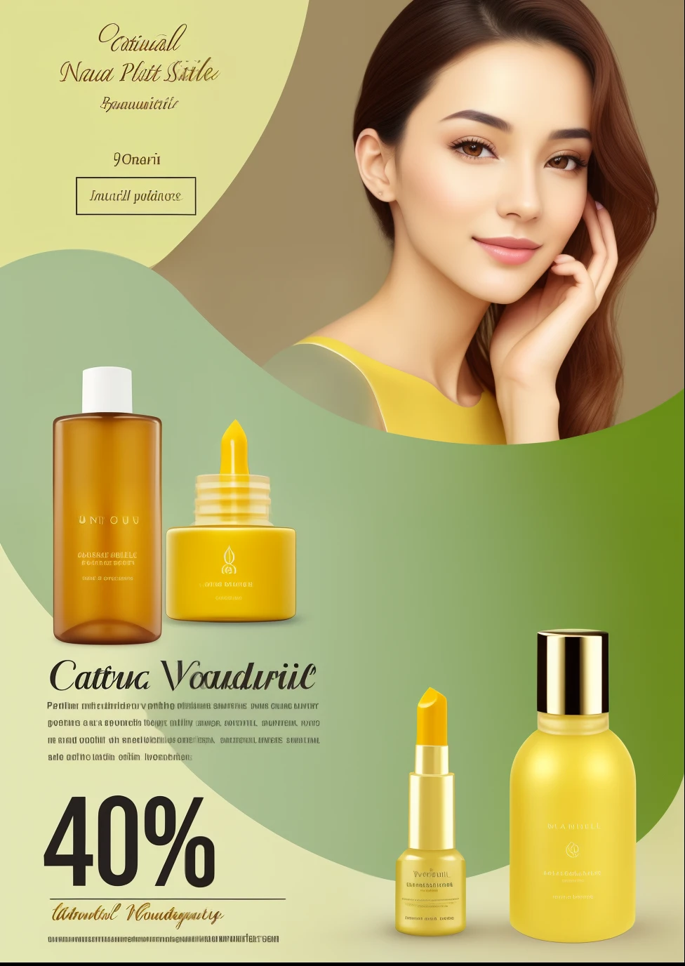 a woman with a yellow color palette background and a bottle of natural beauty products, natural and organic and flowing, product advertisement, natural contour aesthetics!!, natural beauty, beauty campaign, product advertising, !!natural beauty!!, facial beauty, natural background, cinematic beautiful natural skin, beautiful natural skin, product, natural complexion, natural skin, unique non conventional beauty, commercial banner