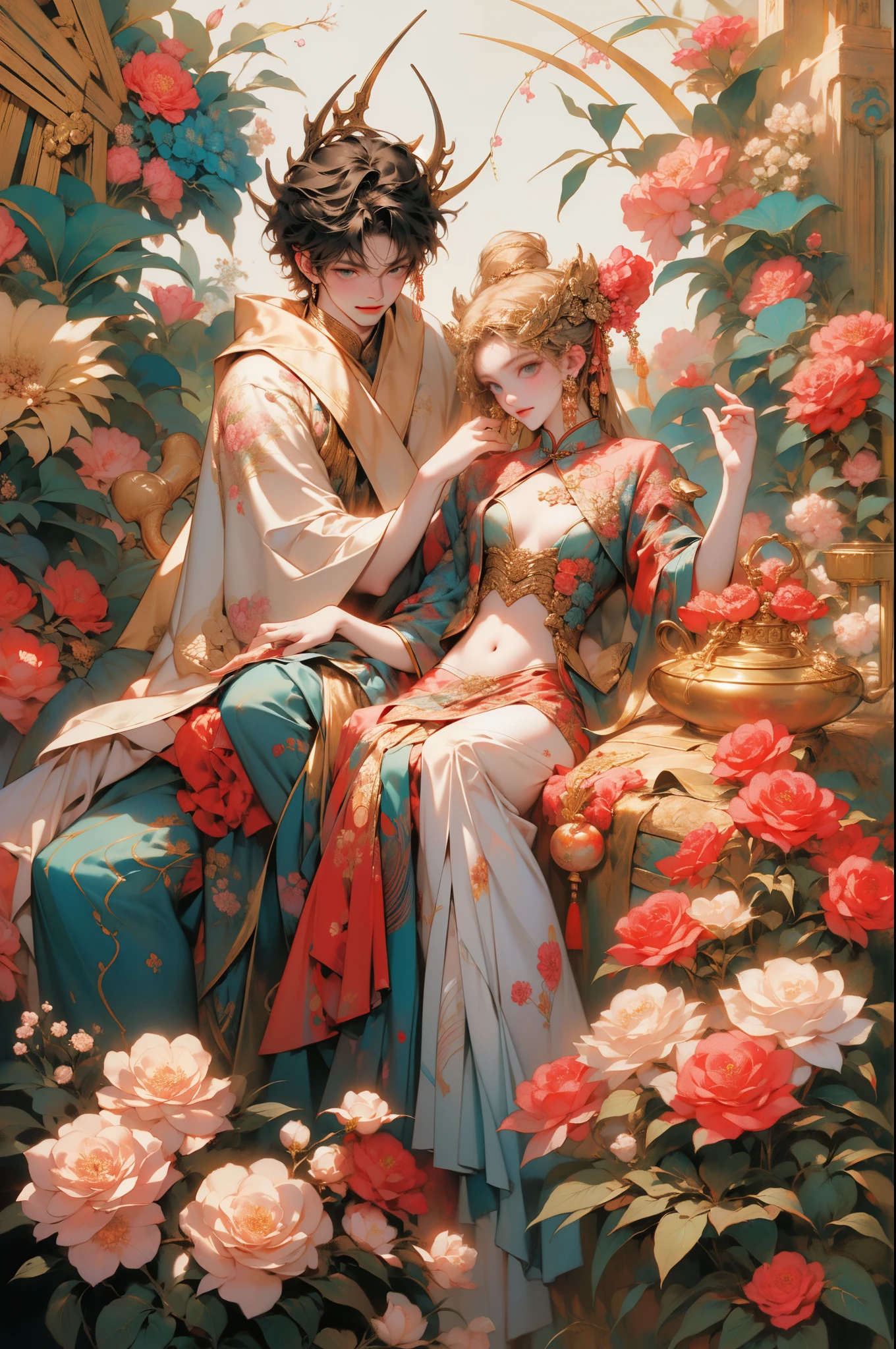 (tmasterpiece,quality,Best quality at best,offcial art,Beauty and aesthetics:1.2),(1 Sister:1.3),The content very detailed,(s fractal art:1.1),(One color:1.1)(flowers in full bloom:1.3),Most detailed,( tangled:1.2), (dynamicposes), (abstract backgrounds:1.3), (Chinese fabric:1.2), (Skin glows), (Lots of colors:1.4), ,(耳Nipple Ring:1.4),(Decorative painting:1.6,), lamplight,Ink painting and watercolor,ink,water ink,