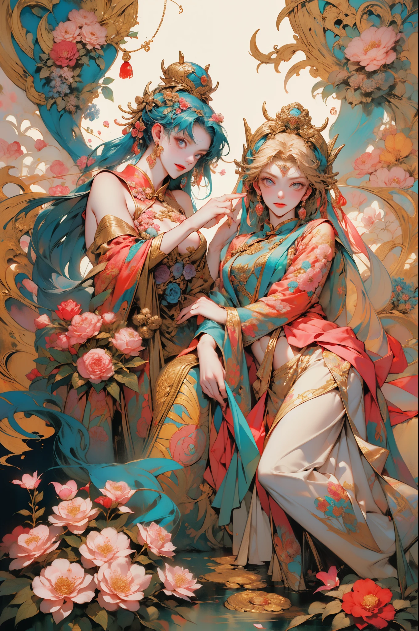 (tmasterpiece,quality,Best quality,offcial art,Beauty and aesthetics:1.2),(1 Sister:1.3),The content very detailed,(s fractal art:1.1),(One color:1.1)(Blooming flowers:1.3),Most detailed,( tangled:1.2), (dynamicposes), (abstract backgrounds:1.3), (Chinese fabric:1.2), (Skin glows), (Lots of colors:1.4), ,(耳Nipple Ring:1.4),(Decorative painting:1.6,), lamplight,Ink painting and watercolor,ink,water ink,