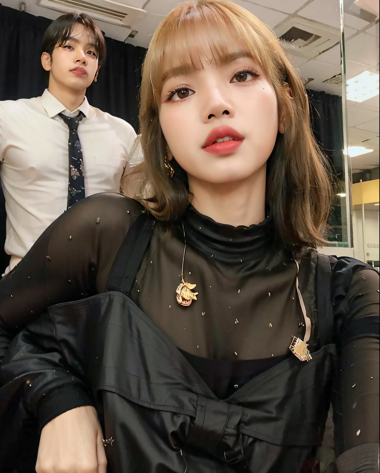 tem uma mulher que posa para foto com um homem, Dom Yunjoo, Lalisa Manobal, jossi do blackpink, Lalisa Manoban do Blackpink, Parque Roseanne do Blackpink, Retrato de Jossi de Blackpink, Heonhwa Choe, 韓国アイドル, TaeJune Kim, Kim Doyoung, com franja, Cl