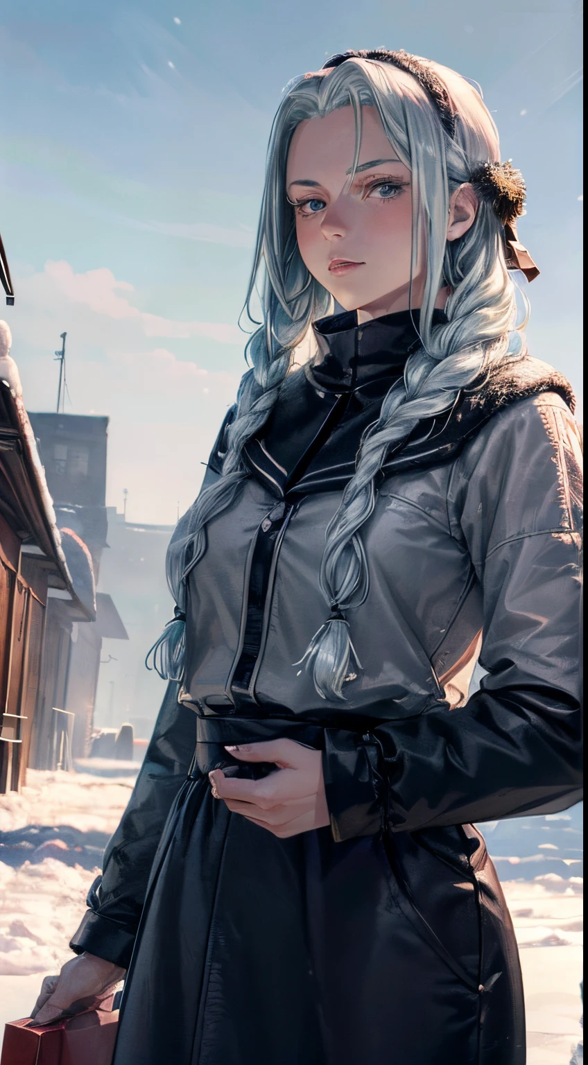 ((1man,Toge lnumaki,Best Quality), (Highly Detailed 8K Background, Best Shadow), Highly Detailed, (Beautiful Detailed Eyes), ((Winter Clothes, Daylight, Winter))), (Cowboy Shot), Anime, City, Best Quality High detail, 4K