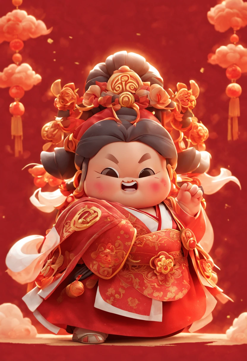 Game character design,(((Vector illustration style))),(1 chubby child,Wearing the legendary Chinese New Year red costume,Wearing an auspicious gemstone headdresuwa#39;s facial expression cute and enthusiastic,The eyes are shining,The corners of the mouth are raised), (Fuwa holds a bunch of firecrackeruwa’s hair has two cute little braids,You can tie a red ribbon on the braid), (((The stands up,Chinese Xiangyun cloth shoes: 1.6, Glowing lines or deep red LED light effect))), (whole body: 1.5), (((Chinese New Year elements, Chinese red background, auspicious clouds))), (pov, first-person view, Ghibli-like colours, Luminism, cinematic lighting, UHD, masterpiece, ccurate, anatomically correct, textured skin, super detail, high details, high quality, award winning, best quality, 4k), vivd colour, lively expression, eyes with brightness, Gentle background, styled