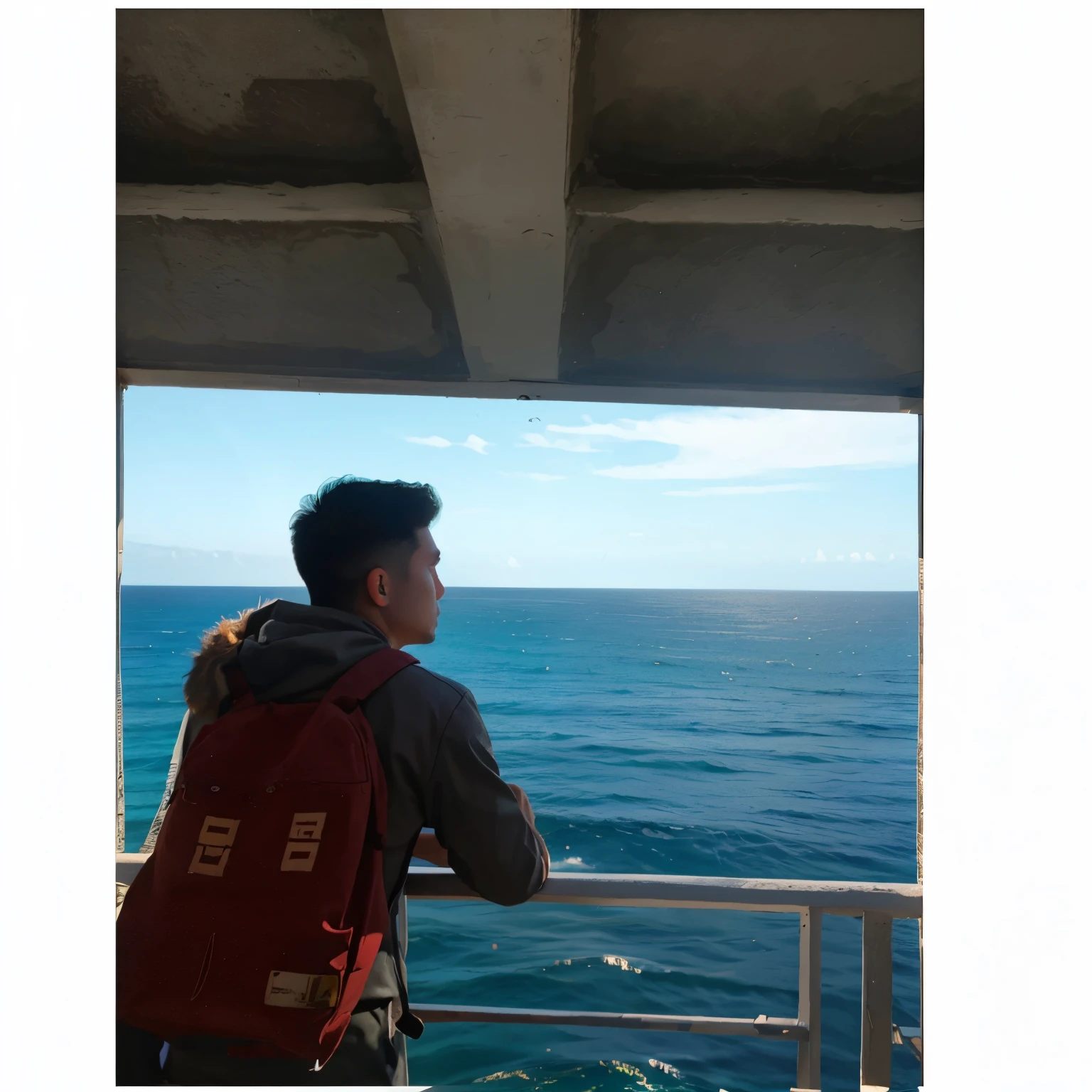 (masterpiece, best quality, super detailed, best shadows), (detailed background,) ocean background, 1 man, beautiful scenery