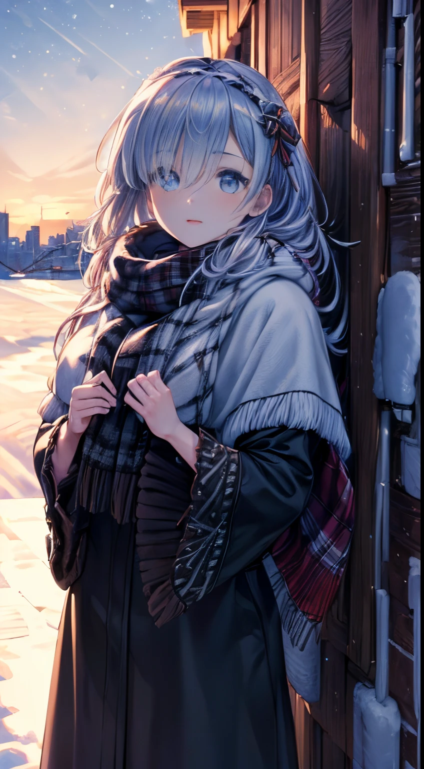 ((1woman,Best Quality), (Highly Detailed 8K Background, Best Shadow), Highly Detailed, (Beautiful Detailed Eyes), ((Winter Clothes, Daylight, Winter))), (Cowboy Shot), Anime, City, Best Quality High detail, 4K