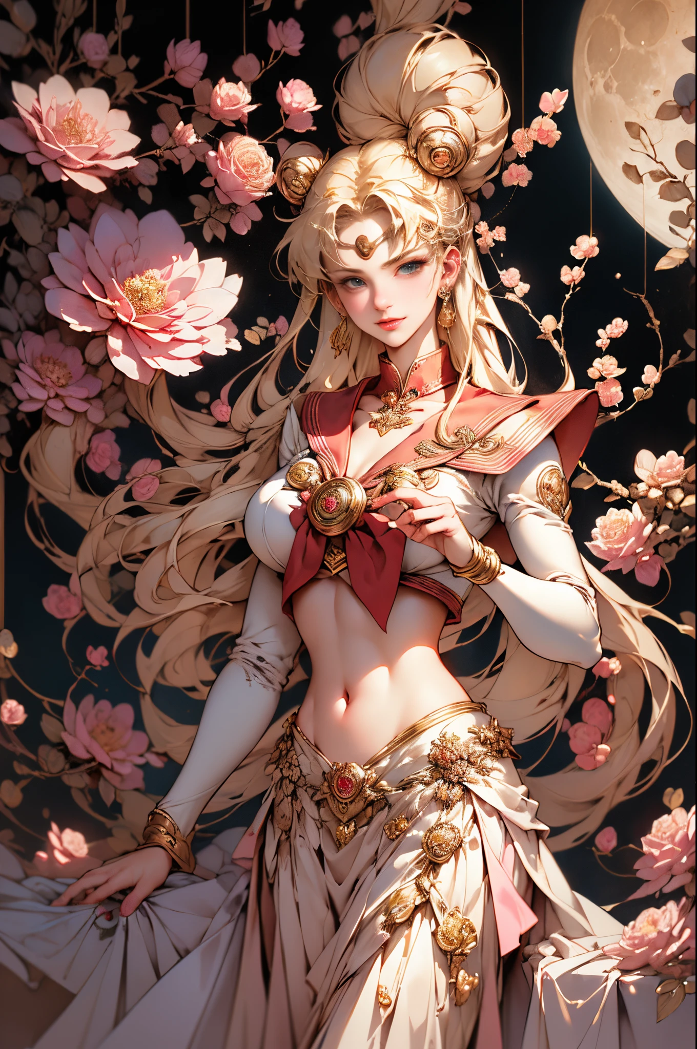 ((tmasterpiece)),((quality)),((Best quality)),((offcial art)),((Beauty and aestheticariner Moon:1.6,Mariner Moon)),(younger female,KON#39;satisfy her:1.3),((lacivious pose)),((Sexual suggestiveness)),((Long blonde hair, dual horsetail)),((sailor moon aesthetic)),((Puffy skirt)),((dream core)),((The content very detailed)),(s fractal art:1.3),(Blooming flowers:1.3),((ultra - detailed)), ((Very meticulous)),(One color:1.2)( tangled:1.2), (dynamicposes), (abstract backgrounds:1.3), (Chinese fabric:1.2), (Skin glows), (Lots of colors:1.4), ,(耳Nipple Ring:1.4),(Decorative painting:1.6,), lamplight,Ink painting and watercolor,ink,water ink,