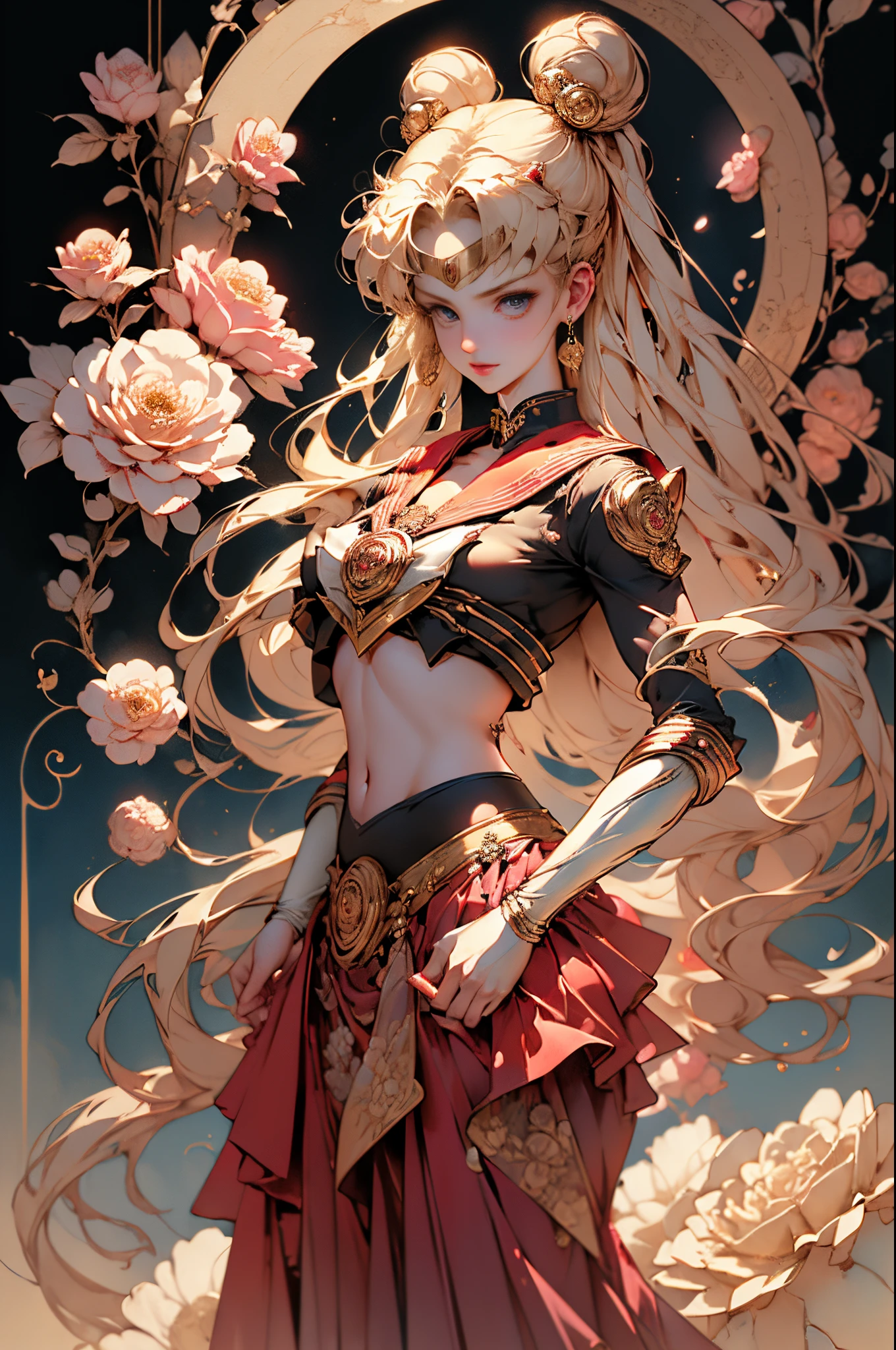 ((tmasterpiece)),((quality)),((Best quality)),((offcial art)),((Beauty and aestheticariner Moon:1.6,Mariner Moon)),(younger female,KON#39;satisfy her:1.3),((lacivious pose)),((Sexual suggestiveness)),((Long blonde hair, dual horsetail)),((sailor moon aesthetic)),((Puffy skirt)),((dream core)),((The content very detailed)),(s fractal art:1.3),(Blooming flowers:1.3),((ultra - detailed)), ((Very meticulous)),(One color:1.2)( tangled:1.2), (dynamicposes), (abstract backgrounds:1.3), (Chinese fabric:1.2), (Skin glows), (Lots of colors:1.4), ,(耳Nipple Ring:1.4),(Decorative painting:1.6,), lamplight,Ink painting and watercolor,ink,water ink,