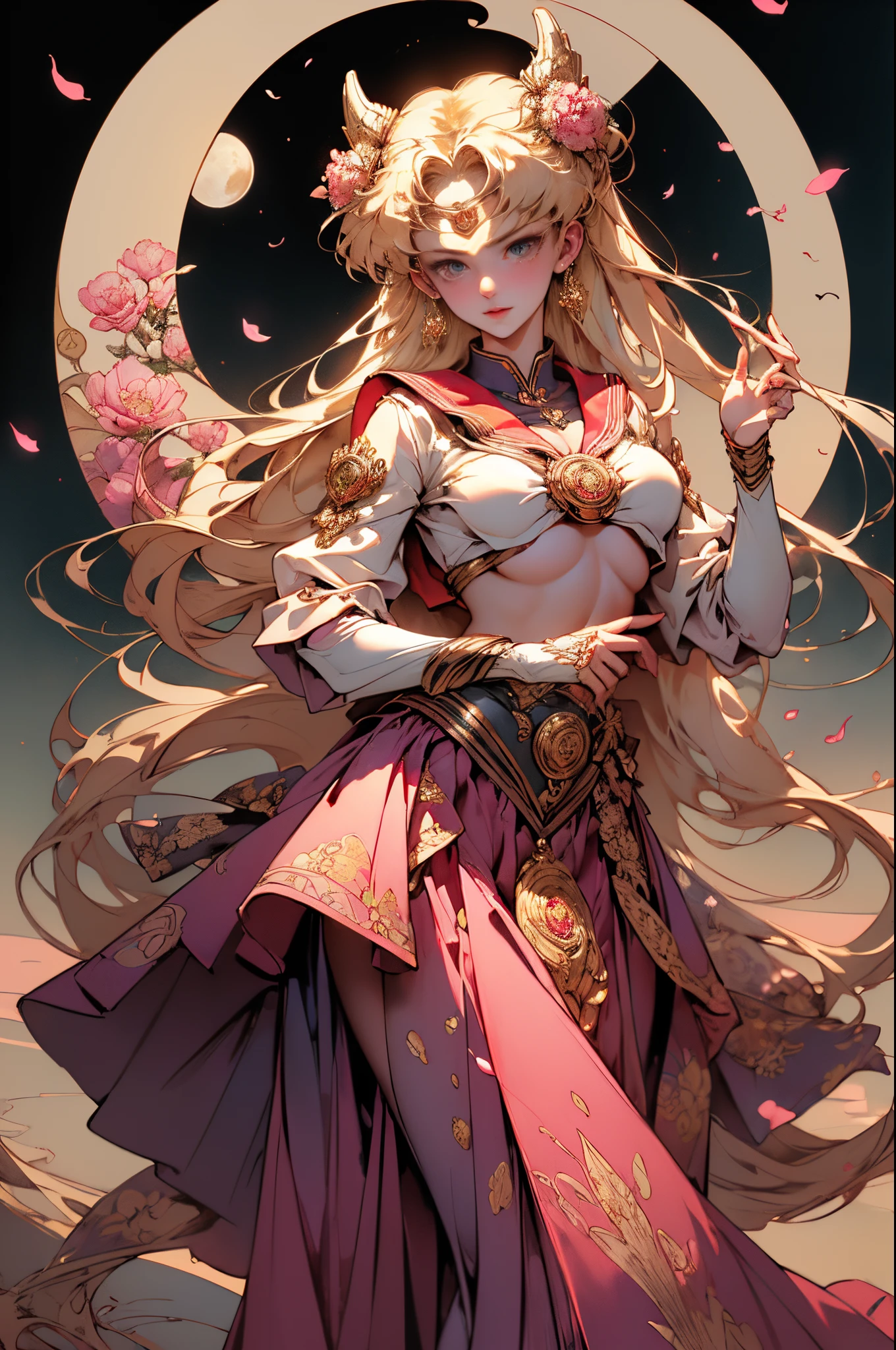 ((tmasterpiece)),((quality)),((Best quality)),((offcial art)),((Beauty and aestheticariner Moon:1.6,Mariner Moon)),(younger female,KON#39;satisfy her:1.3),((lacivious pose)),((Sexual suggestiveness)),((Long blonde hair, dual horsetail)),((sailor moon aesthetic)),((Puffy skirt)),((dream core)),((The content very detailed)),(s fractal art:1.3),(Blooming flowers:1.3),((ultra - detailed)), ((Very meticulous)),(One color:1.2)( tangled:1.2), (dynamicposes), (abstract backgrounds:1.3), (Chinese fabric:1.2), (Skin glows), (Lots of colors:1.4), ,(耳Nipple Ring:1.4),(Decorative painting:1.6,), lamplight,Ink painting and watercolor,ink,water ink,
