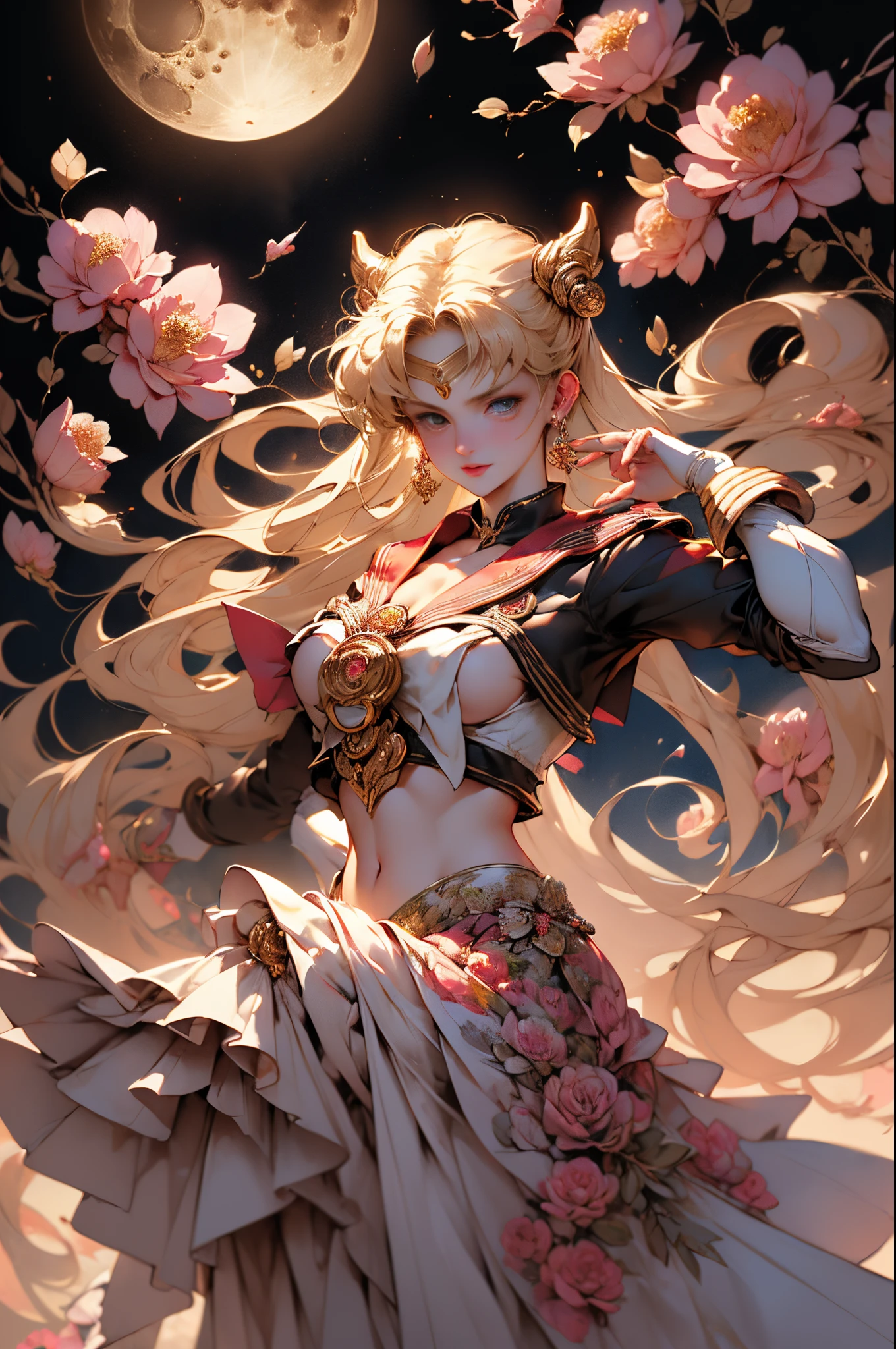 ((tmasterpiece)),((quality)),((Best quality)),((offcial art)),((Beauty and aestheticariner Moon:1.6,Mariner Moon)),(younger female,KON#39;satisfy her:1.3),((lacivious pose)),((Sexual suggestiveness)),((Long blonde hair, dual horsetail)),((sailor moon aesthetic)),((Puffy skirt)),((dream core)),((The content very detailed)),(s fractal art:1.3),(Blooming flowers:1.3),((ultra - detailed)), ((Very meticulous)),(One color:1.2)( tangled:1.2), (dynamicposes), (abstract backgrounds:1.3), (Chinese fabric:1.2), (Skin glows), (Lots of colors:1.4), ,(耳Nipple Ring:1.4),(Decorative painting:1.6,), lamplight,Ink painting and watercolor,ink,water ink,