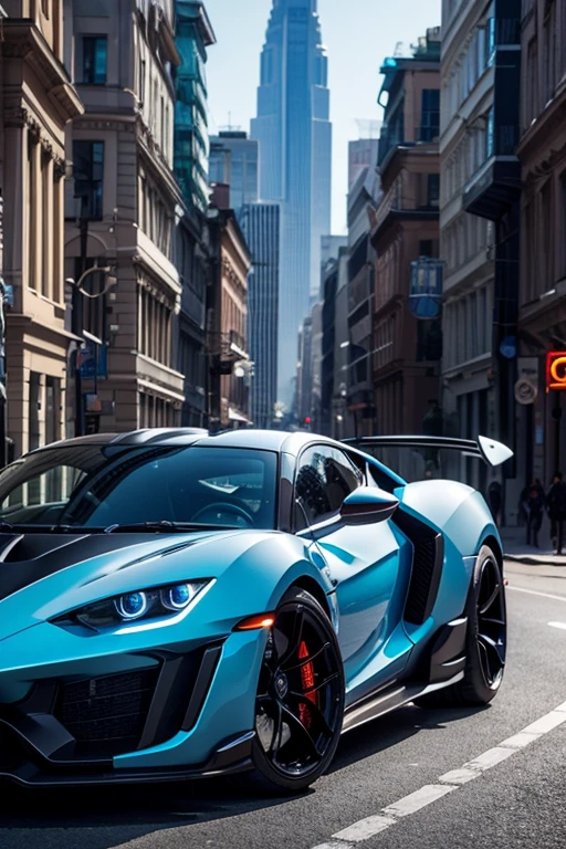 A futuristic Hypersport car on the street of a futuristic city