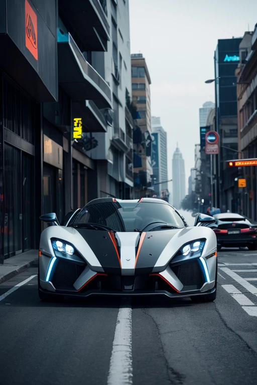 A futuristic Hypersport car on the street of a futuristic city