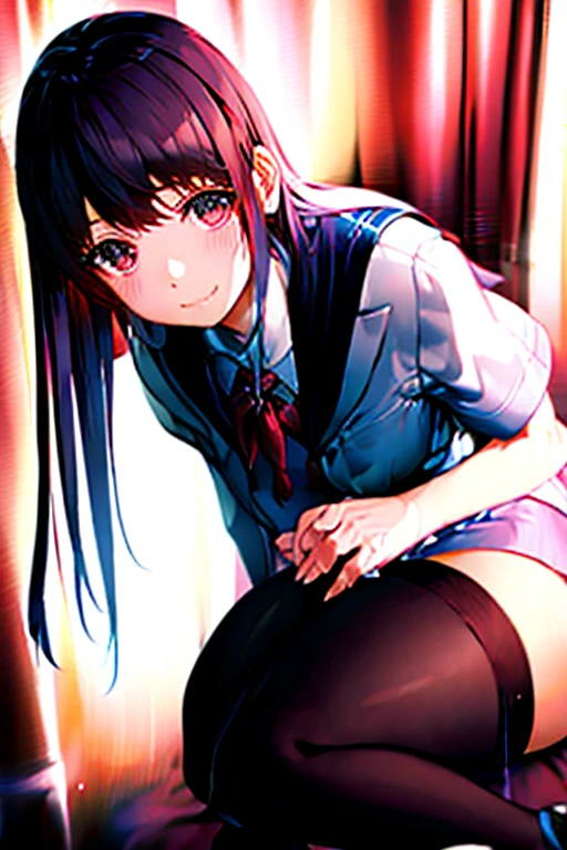 Schoolgirl uniform very short thigh high socks orgasm face