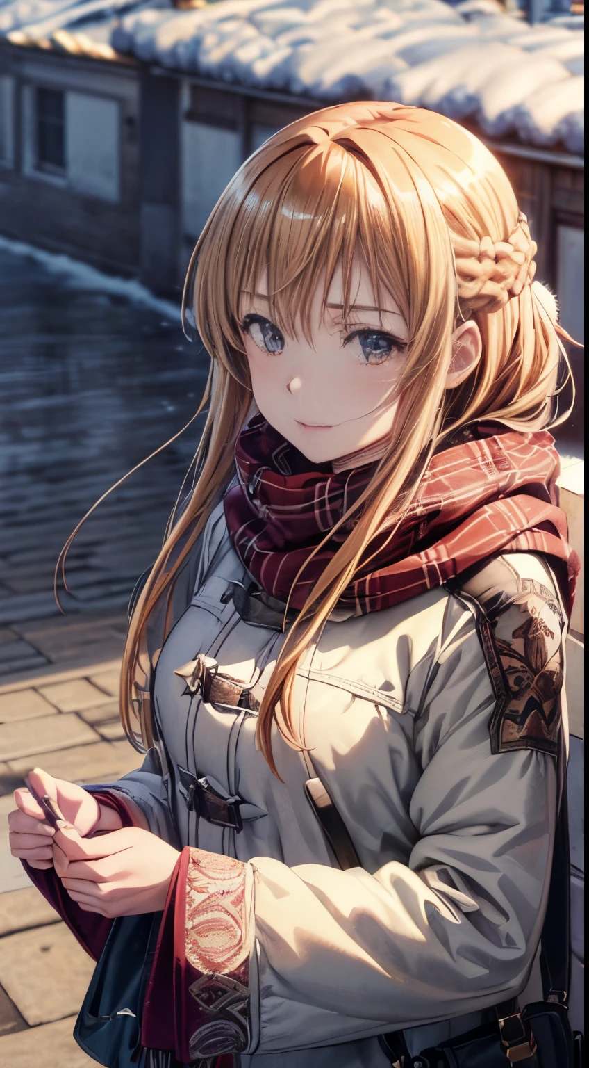 ((Anime,1woman,Best Quality), (Highly Detailed 8K Background, Best Shadow), Highly Detailed, (Beautiful Detailed Eyes), ((Winter Clothes, Daylight, Winter))), (Cowboy Shot), Anime, City, Best Quality High detail, 4K