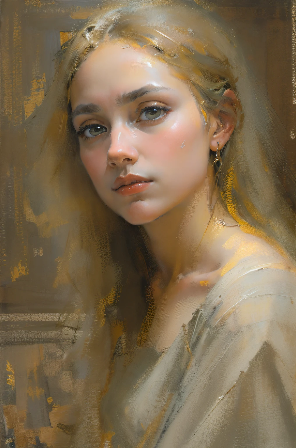 (Best quality,actual:1.37),Renaissance Minimalist Oil Painting,beuaty girl,詳細な目,Subtle color palette,Meticulous,Wonderful atmosphere,Glowing light,Soft light and shadow,vivid emotional descriptions,Timeless elegance,Meticulous attention to detail,Delicate and exquisite texture,Harmonious composition,Understated beauty,Classic art,serene environment,A unique perspective.