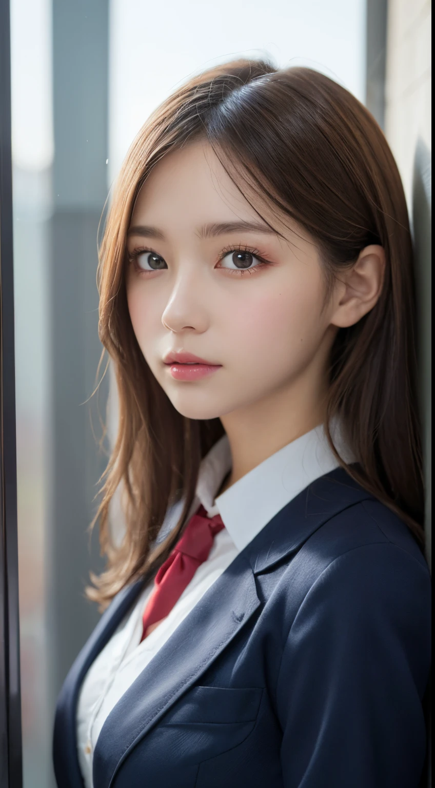 masutepiece, masutepiece, Best Quality, Illustration, Ultra-detailed, finely detail, High resolution, 8K, Perfect dynamic composition, Beautiful detailed eyes, Natural Lip,Blazer ,Open school uniform, Big breasts, The upper part of the body,