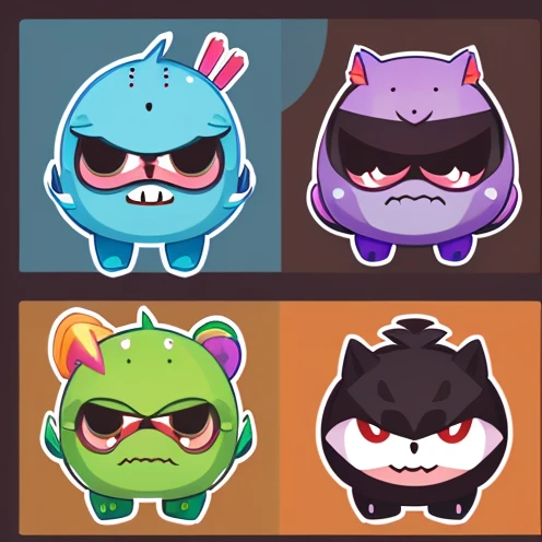 Fantasy, small monsters, 2D characters, cute, high quality, mascot
