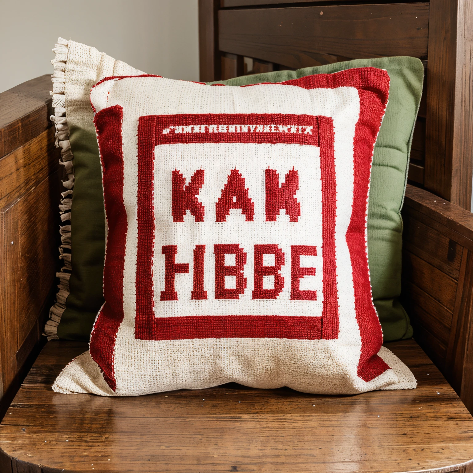 cross stitch pillow with the words “chamoy pickle kit” on it
