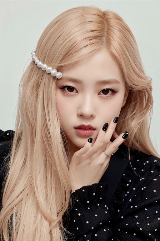 una mujer con cabello largo y rubio y una diadema de perlas, Parque Roseanne de Blackpink, Retrato de Jossi de Blackpink, Jossi de Blackpink, Retrato Jisoo Blackpink, Jisoo de Blackpink, Jisoo de Blackpink, Lalisa Manoban de Blackpink, rosa negro, Lalisa Manobal, portrait of female Korean idol, JIA, Retrato de Kpop Idol, Blackpink Jennie, Jinyoung Shin