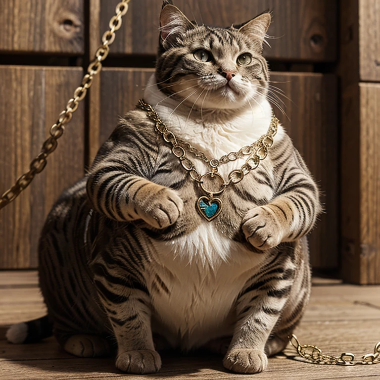 fat cat wearing chain necklace