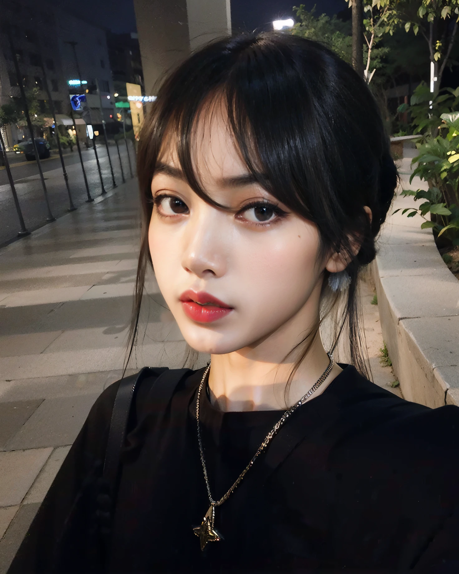 mulher arafada com cabelo preto e camisa preta posando para uma foto, Mulher sul-coreana bonita, menina coreana, Ulzzang, linda mulher coreana jovem, mulher coreana jovem bonita, Rosto bonito das meninas japonesas, Ela tem cabelo preto com franja, rosto perfeito ), young adorable korean face, dilraba dilmurat, korean symmetrical face, Mulher coreana