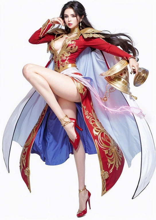 Beautuful Women,red clothing,valley,Black head hair,Golden earrings,in 8K,top-quality,supreme