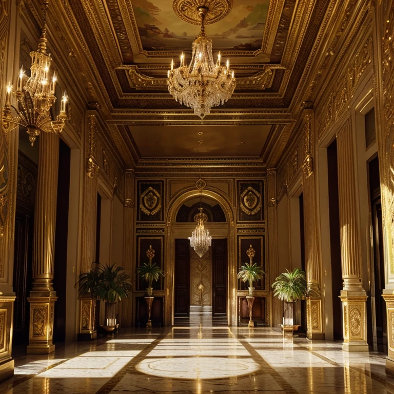 Imperio do brasil,royal palace in Rio de Janeiro,exquisite architecture,ornate decorations,elegant ballroom,luxurious furnishings,golden chandeliers,marble staircase,royal flags waving in the wind,intricate ceiling paintings,impeccable details,bustling courtyard,fountains and gardens,breathtaking panoramic view of the city,dazzling sunlight through the windows,rich color palette,vibrant lush greenery,iconic landmark of the empire,impressive presence,grandeur and opulence,perfectly captured sunset,highres(masterpiece:1.2),photorealistic:1.37,professional lighting,ultra-fine painting,brilliant colors.