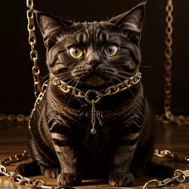 Chunky cat wearing chains