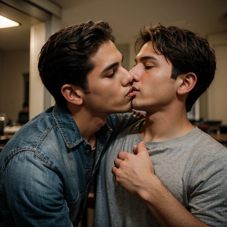 Boy kissing a man