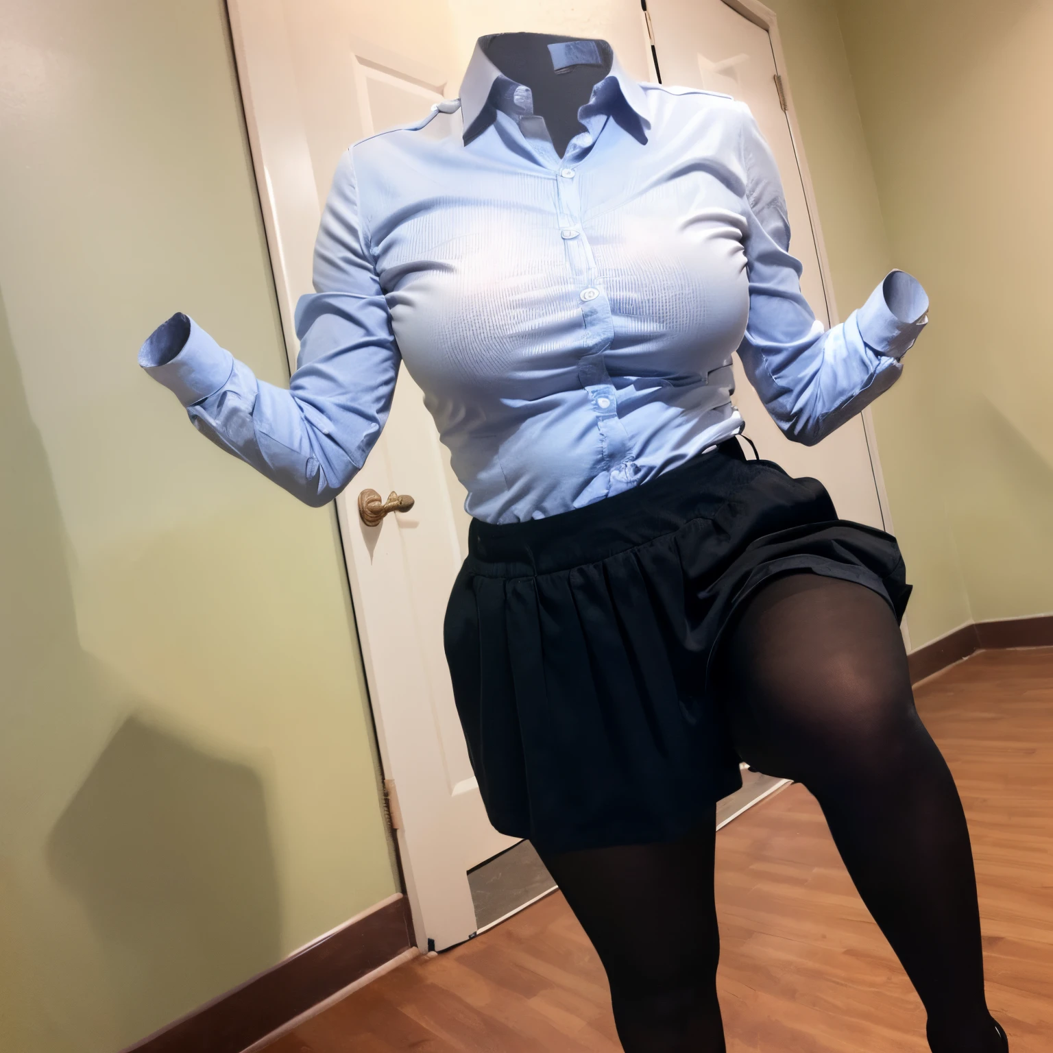chubby, fat, long sleeve, black tights, blue stripe tie, school tie, (in winter), (cute pose), (invisible, no humans, headless, faceless:1.5), (cute big breasts), (close-up shot of breasts), (8k, RAW photo, best quality, masterpiece:1.2), (realistic, photo-realistic:1.37), photon mapping, radiosity, ((Hasselblad photography)), physically-based rendering