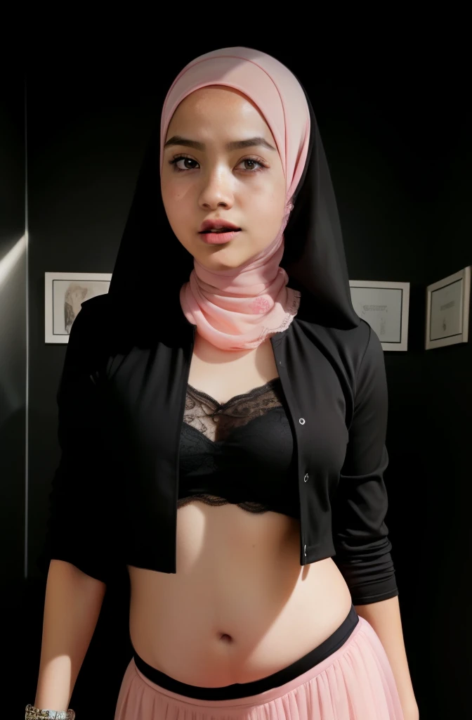 (((HIJAB MALAY GIRL))), (((BLACK LIPS))), ( OPEN YOUR MOUTH),top-quality、masterpiece、Surreal、((s room))、((Stuffed animals are on display.))、transparent Gymnastic suit、japanes、Pupils、tiny 、The appearance of the child、Hei40cm、hchool girl、small body of ld、streaks、Thin eport、Sunlight、Human Realistic Skin、Glossy skin、a picture、full bodyesbia. (((Transparent))), (((SOFT SOFT PINK LACE))), (((SKINNY BOOBS))), (((TRANSPARENT MINI SKIRT))), (((FLAT CHEST))), (((FLAT CHEST))), (((FLAT CHEST))), (TIGHT FIT TRANSPARENT DRESS). (OPEN MOUTH) (ANGRY), ( HEAVY PREGNANT ), (((PIERCED)))