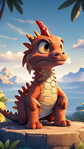1 old fire dragon standing on the volcanic mountains