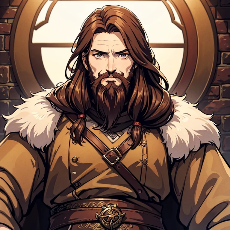 1 guy, Viking Jarl, Reddish Brown Hair, 1 blind eye, Male, Long beard, Middle aged