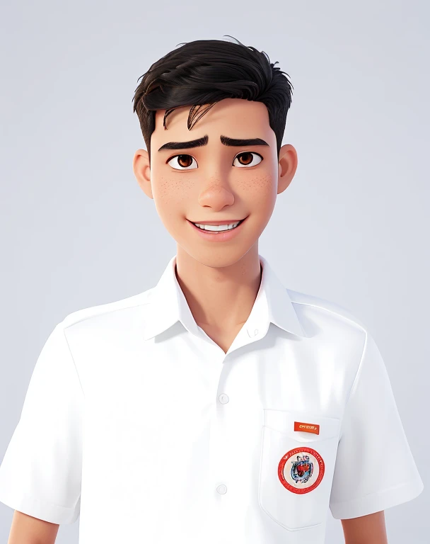 arafed boy in a white shirt with a red and white badge, full protrait, student, protrait, ramil sunga, graduation photo, official photo, headshot photo, nivanh chanthara, anton, full body photograph, mid shot portrait, mohamed chahin, taken with canon 8 0 d, john jude palencar