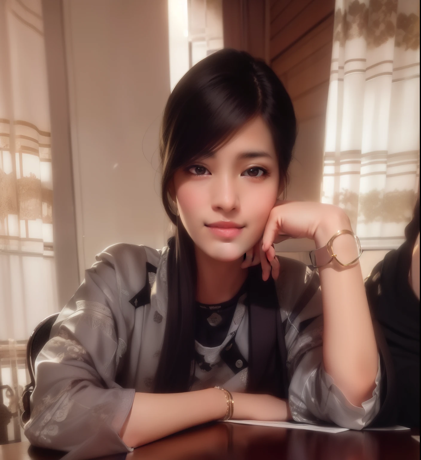 there  a woman sitting at a table with a book, with accurate face, with lovely look, candid picture, very beautiful girl, taken with sony alpha 9, student, candid photograph, attractive girl, cute photo, beuatiful face, assamese aesthetic, with kind face, beutiful face, with a beautifull smile, candid photo, handsome girl